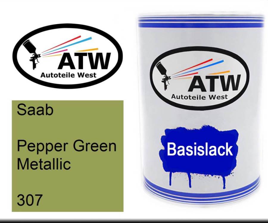 Saab, Pepper Green Metallic, 307: 500ml Lackdose, von ATW Autoteile West.